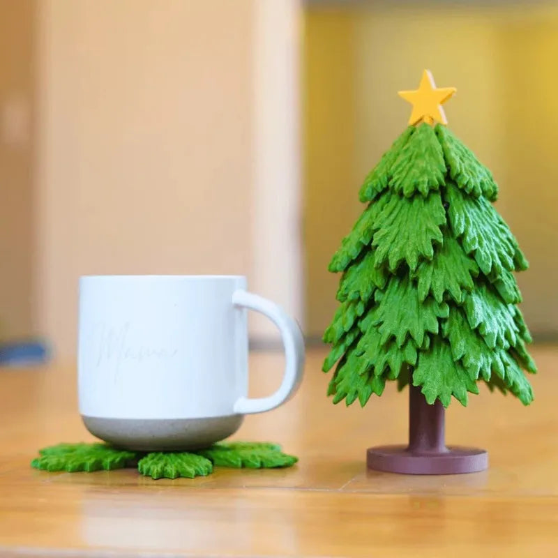 Baskılı Noel Ağacı Bardak Altlığı Seti
